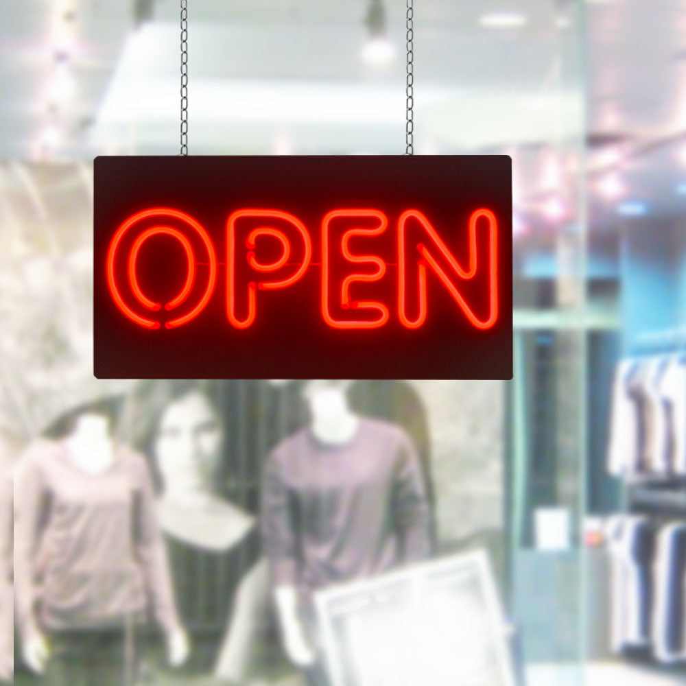 LED Open Plastic Neon Sign – Black/Red OPEN2014B – Energy-Efficient Storefront Display