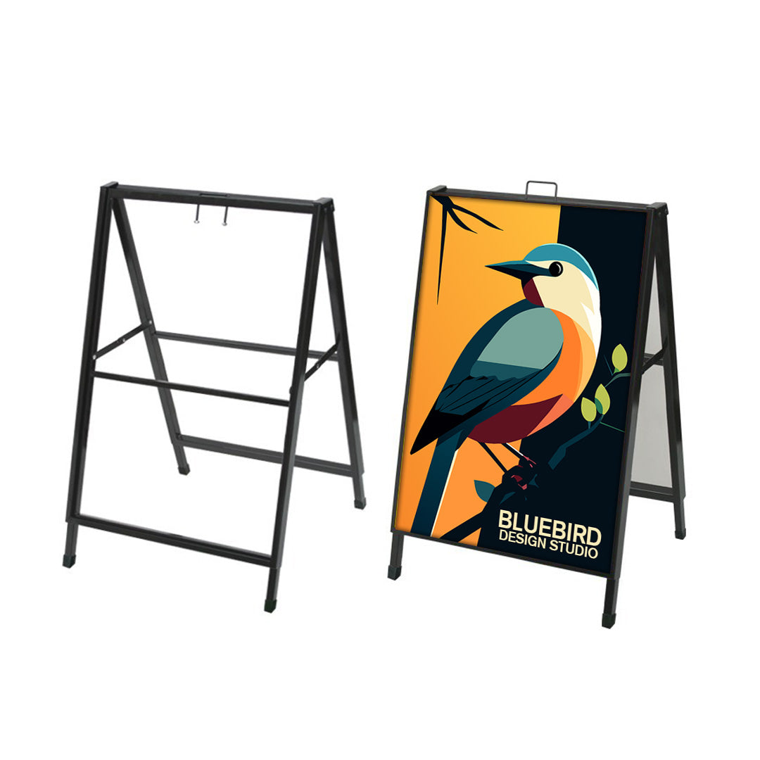 Black Metal A-Frame Sidewalk Sign Holder – Durable Outdoor Advertising Stand #SQT