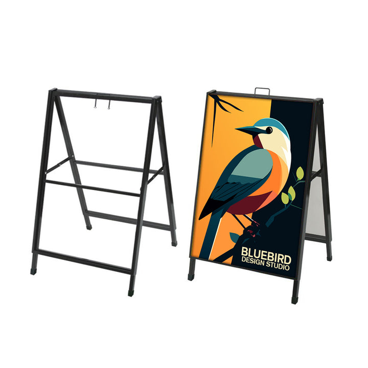 Black Metal A-Frame Sidewalk Sign Holder – Durable Outdoor Advertising Stand #SQT