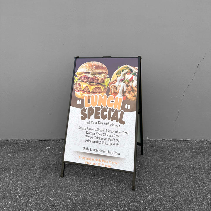 Black Metal A-Frame Sidewalk Sign Holder – Durable Outdoor Advertising Stand #SQT