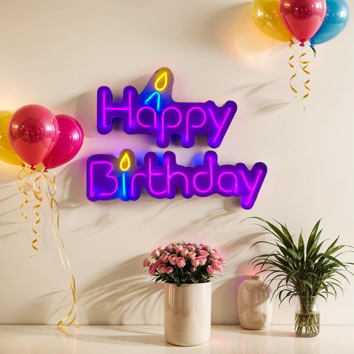 Happy Birthday Plastic Neon Sign – Vibrant LED Lighted Sign for Party & Celebration Decor #HBD