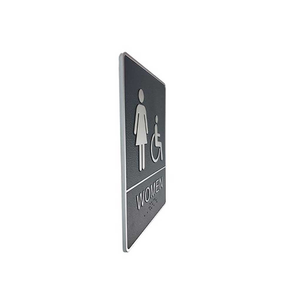 A.D.A. Braille Gray Washroom Sign 6”W x 8”H (Women/Handicap) - #SIGN030G