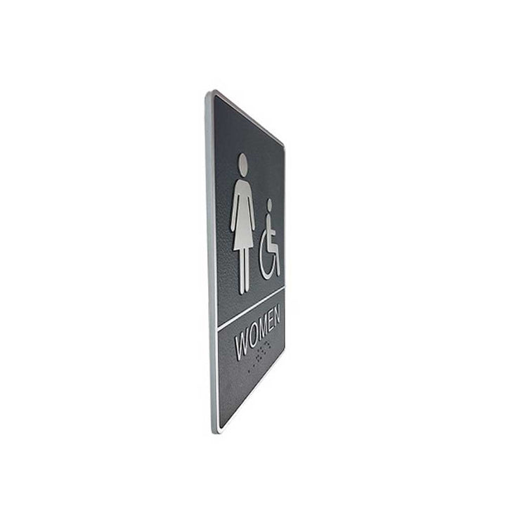 A.D.A. Braille Gray Washroom Sign 6”W x 8”H (Women/Handicap) - #SIGN030G