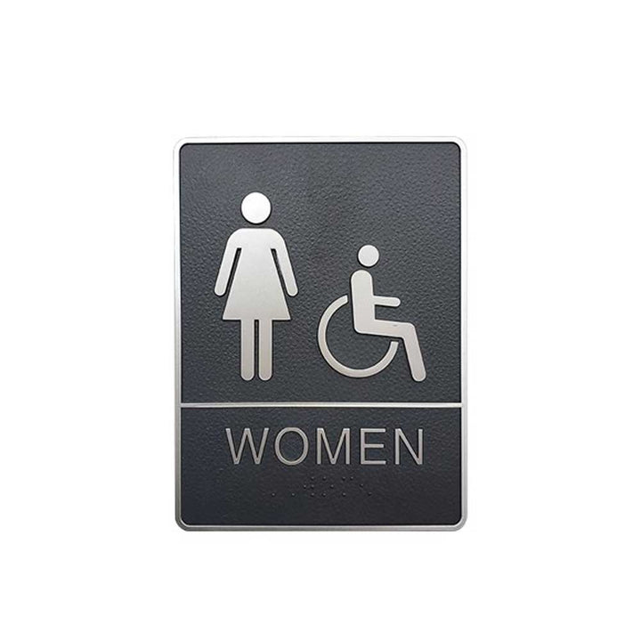 A.D.A. Braille Gray Washroom Sign 6”W x 8”H (Women/Handicap) - #SIGN030G