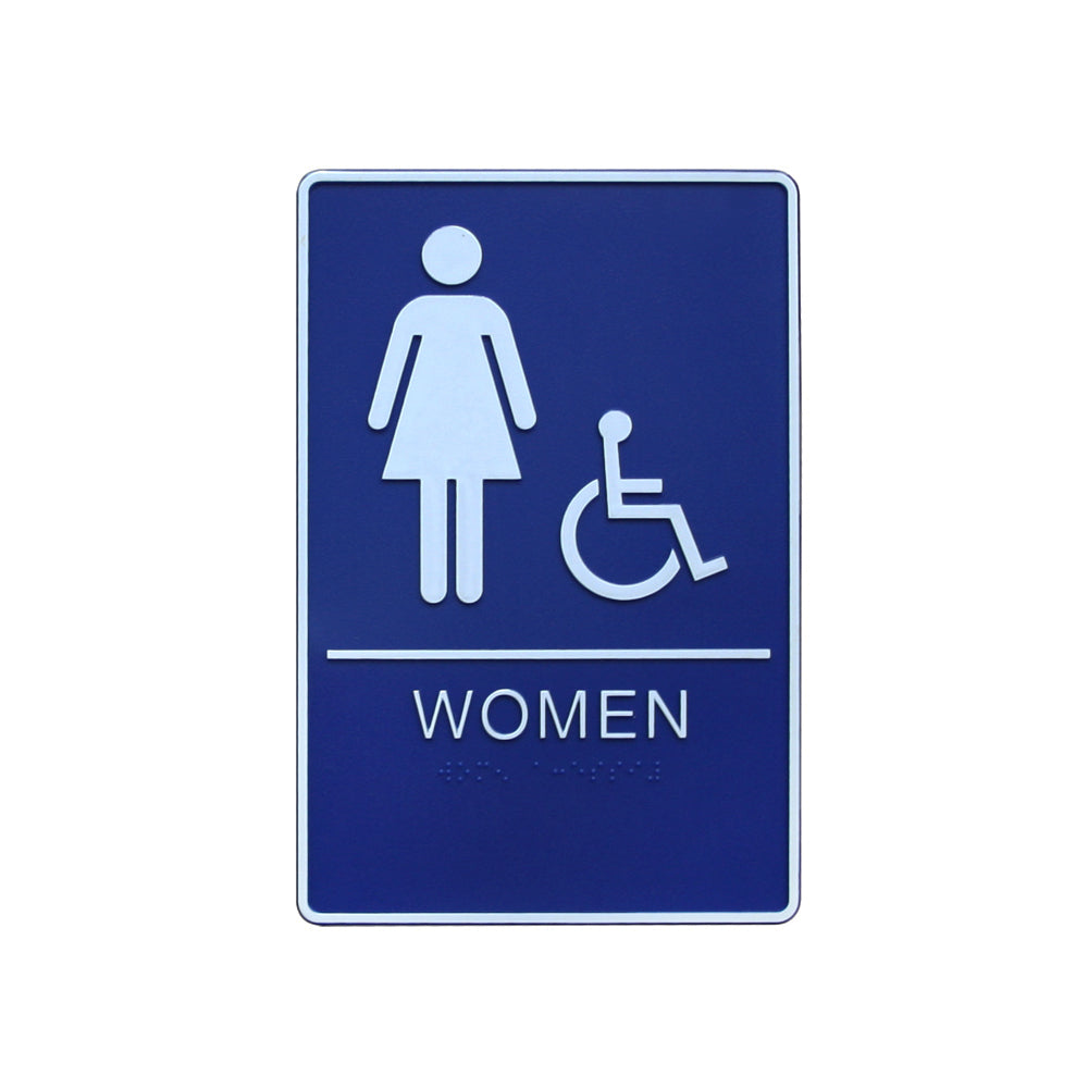 A.D.A. Braille Royal Blue Washroom Sign 6”W x 9”H (Women/Handicap) - #SIGN063F