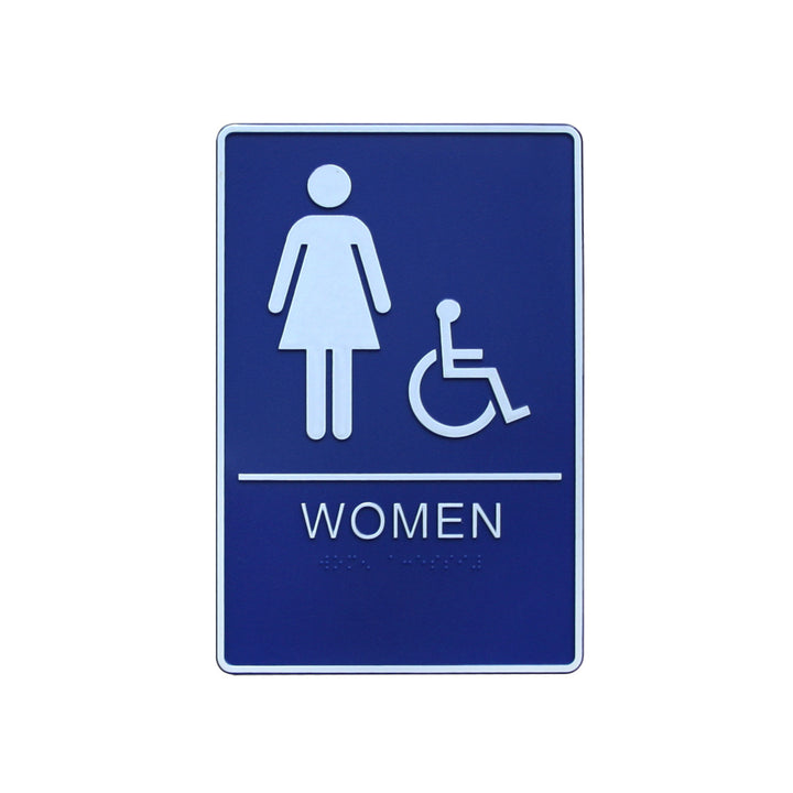 A.D.A. Braille Royal Blue Washroom Sign 6”W x 9”H (Women/Handicap) - #SIGN063F