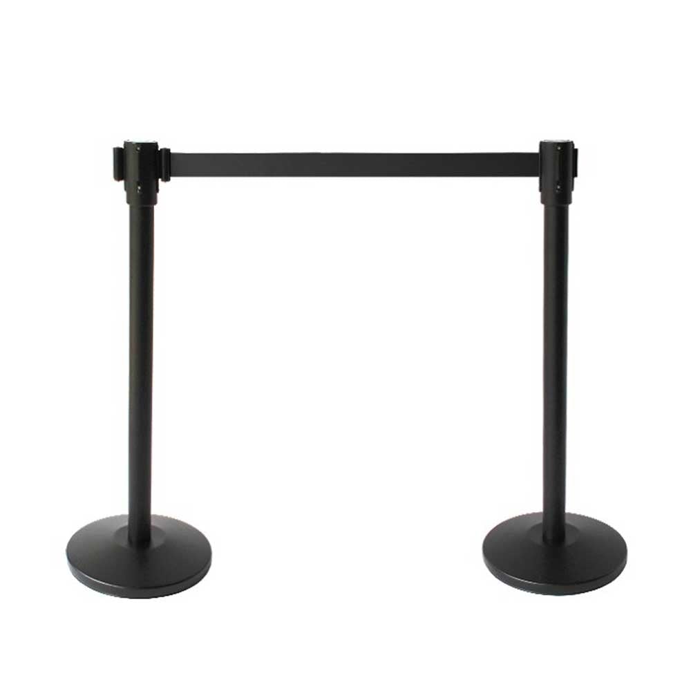 4-Way Black Stanchion Post ST005 – Heavy Duty Crowd Control Barrier for Event & Retail Use - One Stanchion and Base