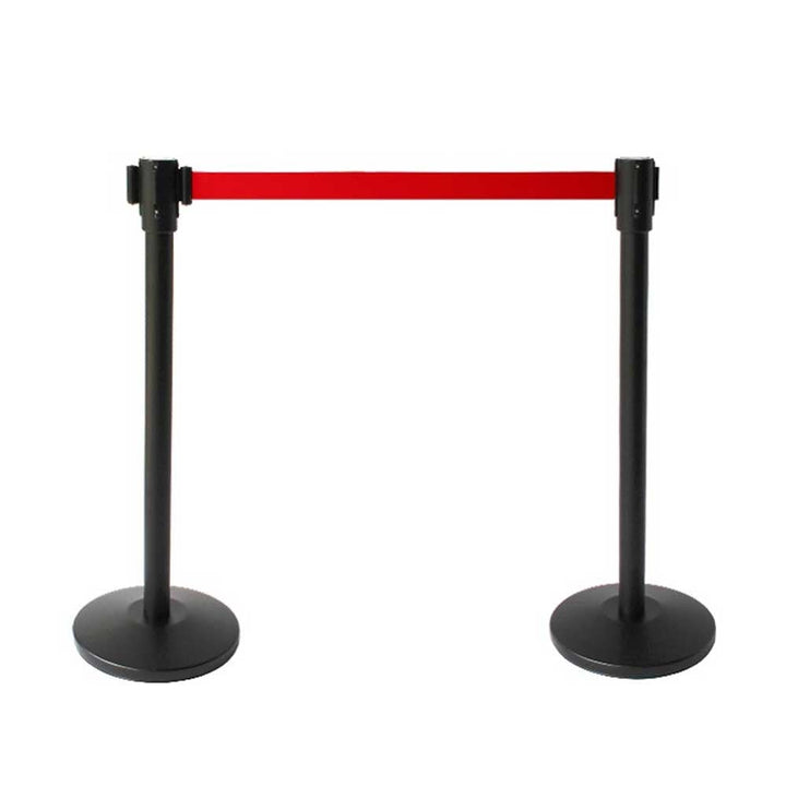 4-Way Black Stanchion Post ST005 – Heavy Duty Crowd Control Barrier for Event & Retail Use - One Stanchion and Base