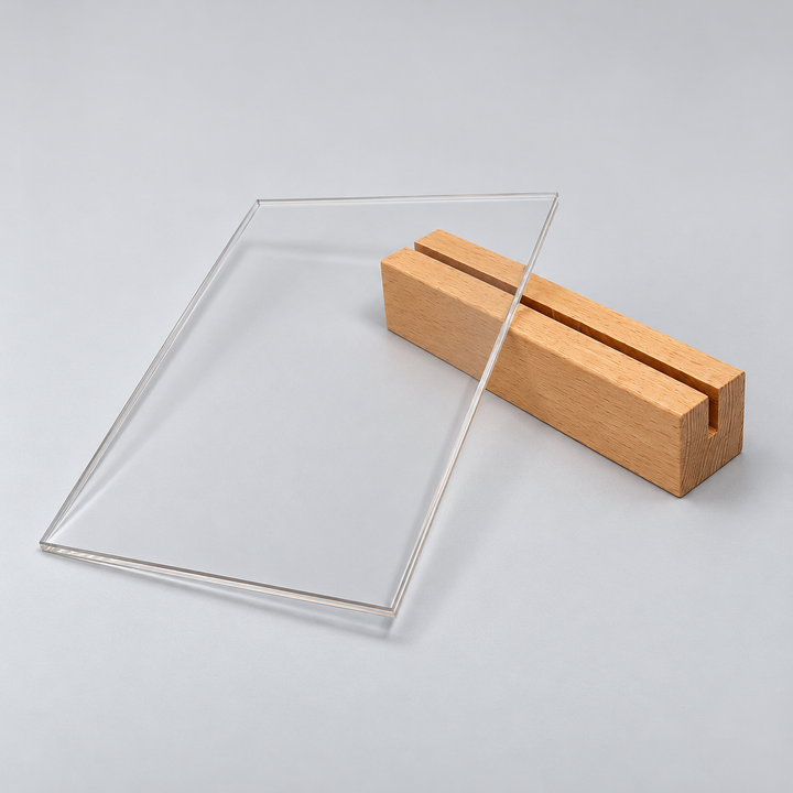 5" x 7" Acrylic Sign Holder with Wood Base – Countertop Display, 2 Pack