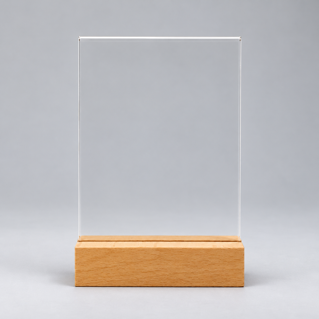 5" x 7" Acrylic Sign Holder with Wood Base – Countertop Display, 2 Pack