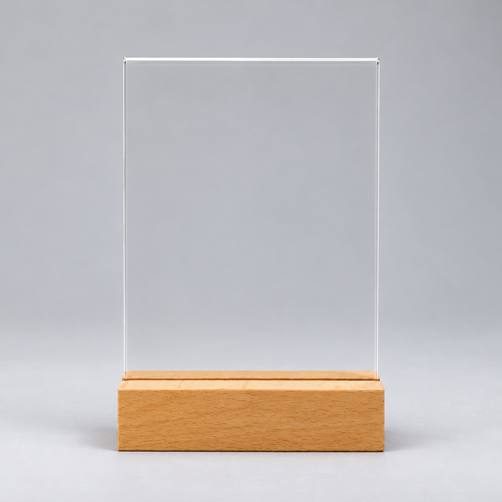 5" x 7" Acrylic Sign Holder with Wood Base – Countertop Display, 2 Pack