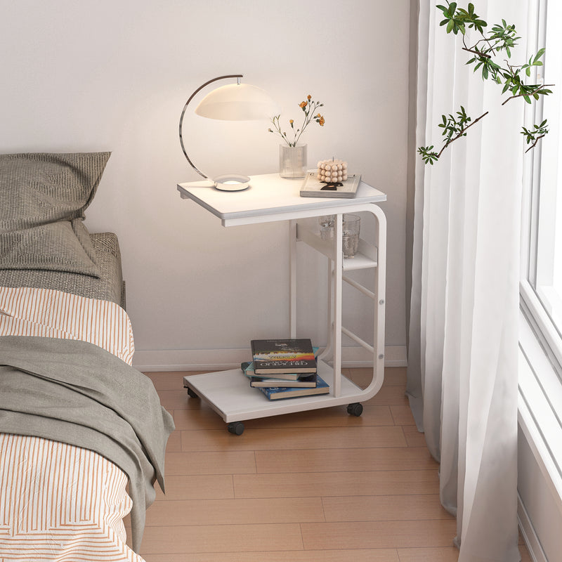 Large Sidney Couch C-Shaped Rolling Side Table W/Rack 
