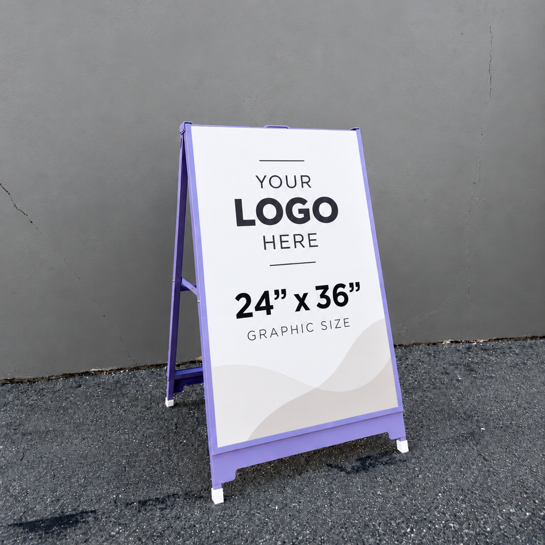 Purple A-Frame Sidewalk Sign — 24″ × 36″ | Custom Printing Available