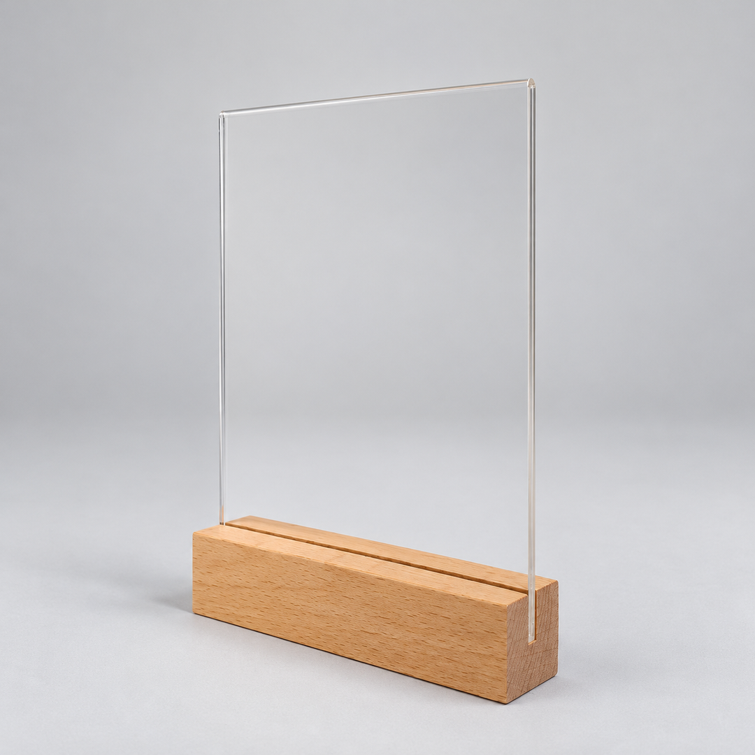 5" x 7" Acrylic Sign Holder with Wood Base – Countertop Display, 2 Pack