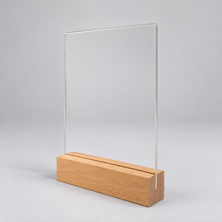 5" x 7" Acrylic Sign Holder with Wood Base – Countertop Display, 2 Pack