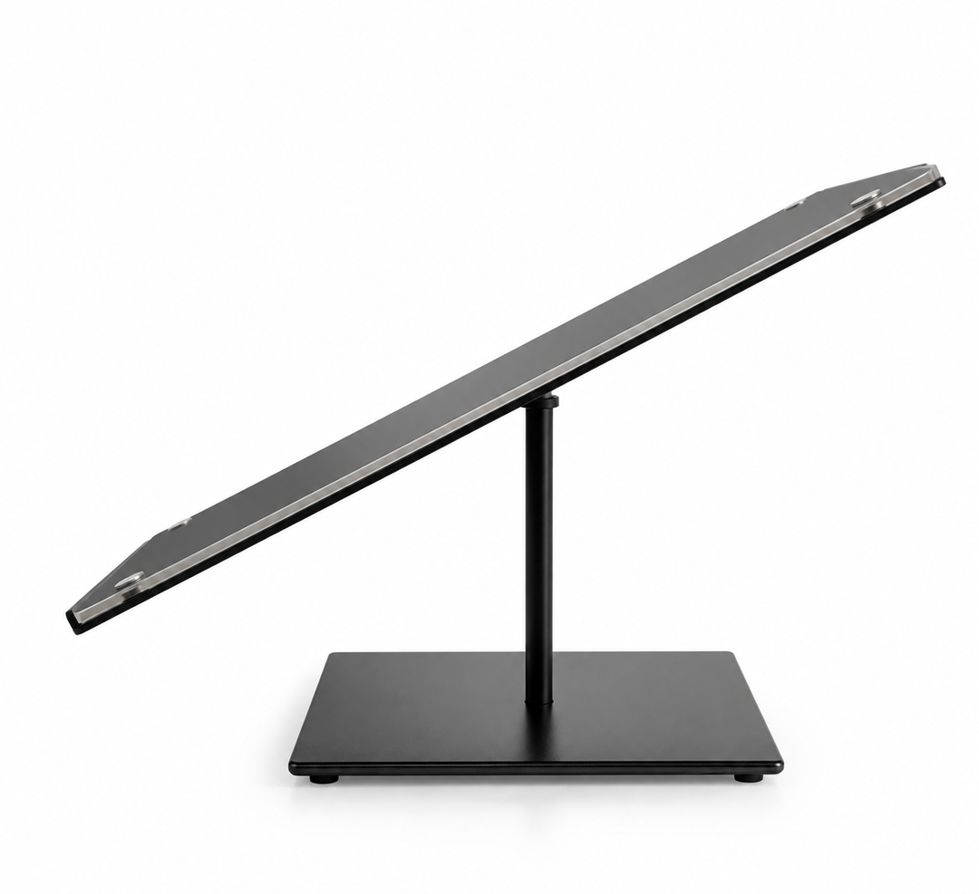Angled Acrylic Sign Holder Stand 8.5" x 11" – Black Metal Base Tabletop Display