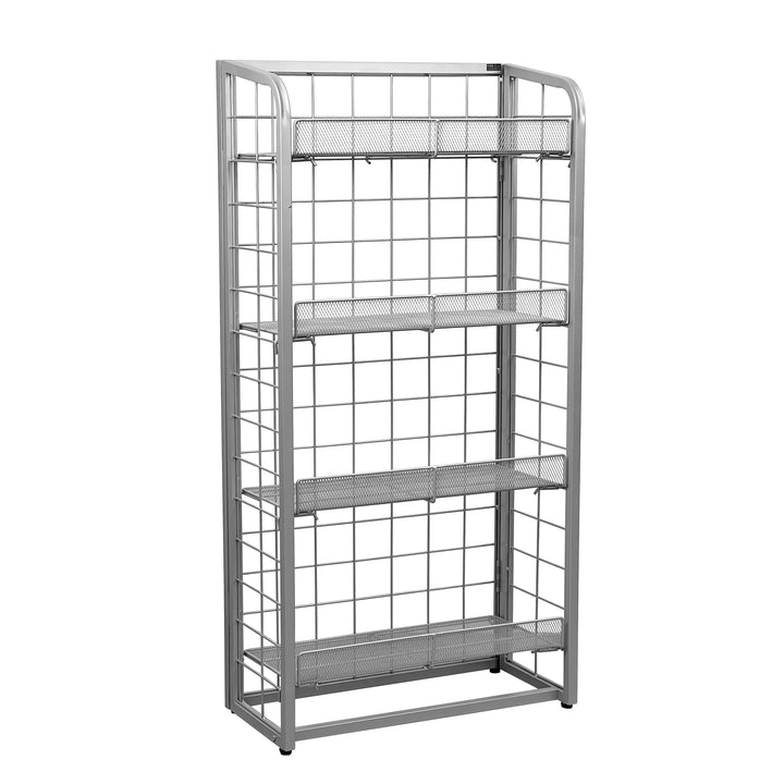 Metal Mesh Retail Rack – 4-Level Freestanding Display Shelf Organizer #A48