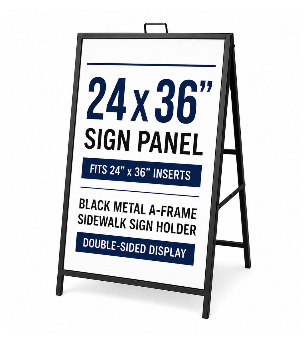 24" x 36" Black Metal A-Frame Sidewalk Sign Holder – Double Sided Outdoor Sandwich Board