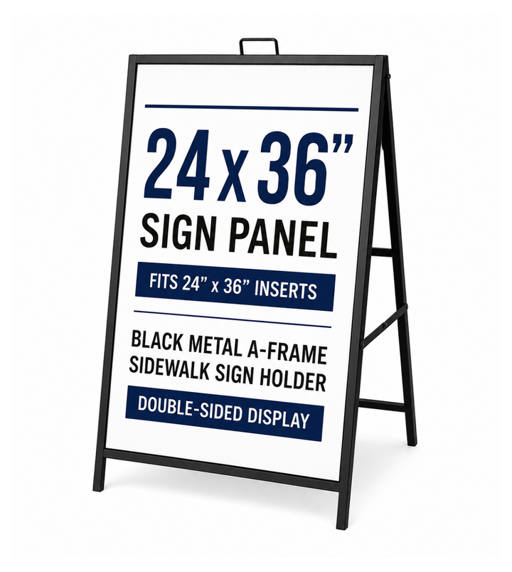 24" x 36" Black Metal A-Frame Sidewalk Sign Holder – Double Sided Outdoor Sandwich Board
