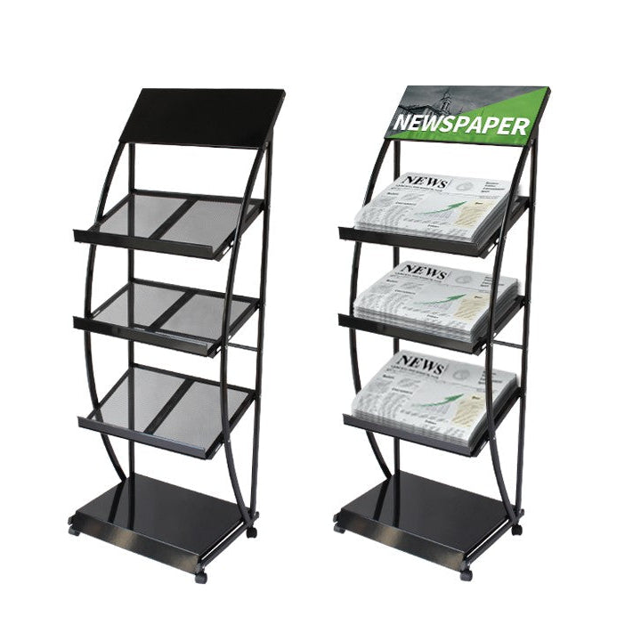 Rolling Freestanding Literature Display Stand | 6-Tier Letter Size Brochure & Magazine Tray Rack for Trade Shows, Offices & Waiting Rooms