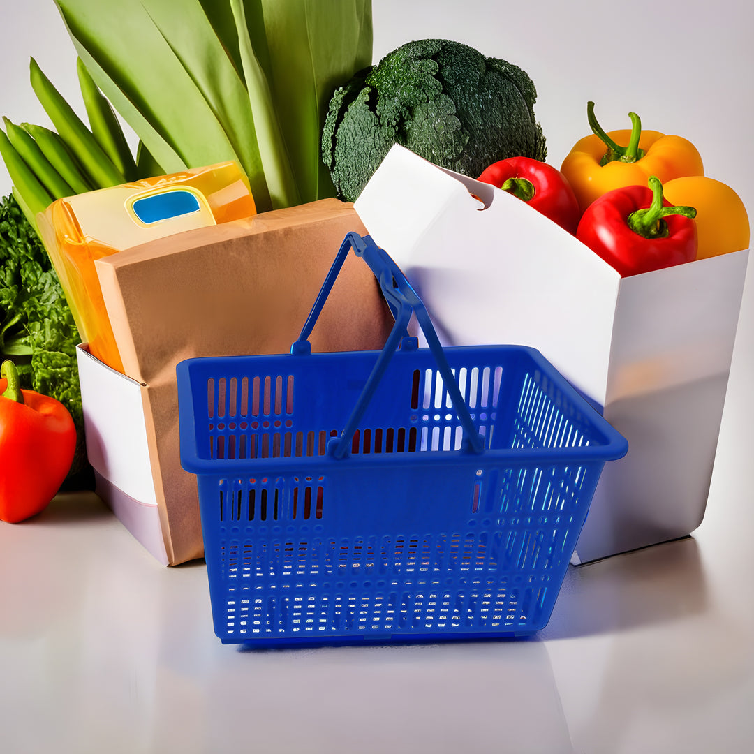 Plastic Handle Shopping Baskets - Durable, Lightweight Retail Baskets for Stores and Supermarkets