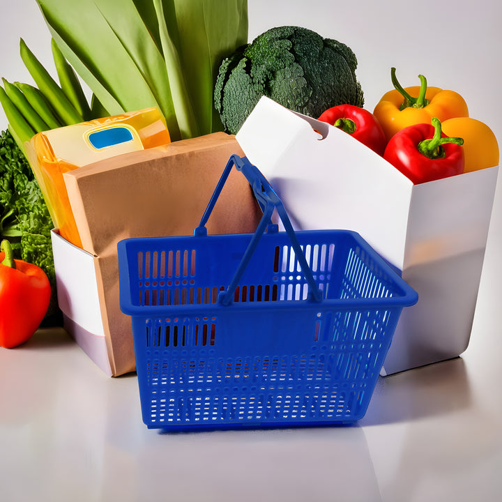 Plastic Handle Shopping Baskets - Durable, Lightweight Retail Baskets for Stores and Supermarkets