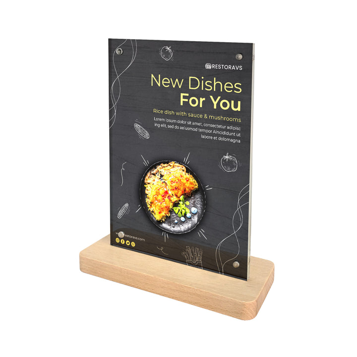 Magnetic Clear Acrylic Wood Base Sign Holder 6" x 8" – Stylish Desk & Countertop Display Stand - CTSW006