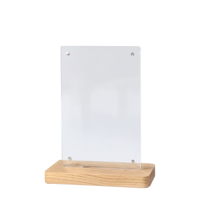 Magnetic Clear Acrylic Wood Base Sign Holder 6" x 8" – Stylish Desk & Countertop Display Stand - CTSW006