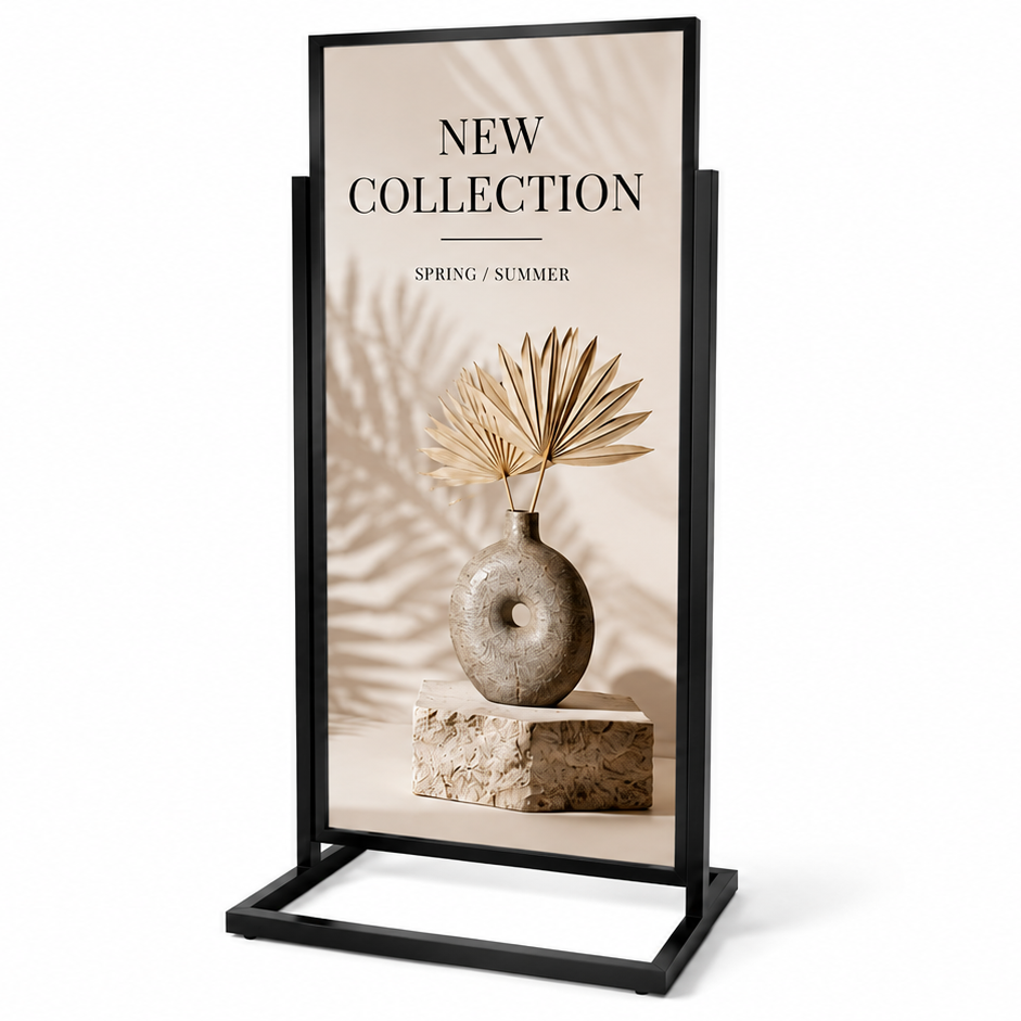 Single-Tier Floor Standing Sign Holder – 22” x 56” (Insert Size) Double-Sided Poster Display Stand, Heavy-Duty Metal Frame