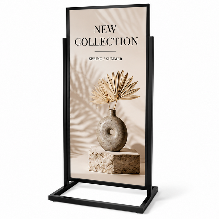 Single-Tier Floor Standing Sign Holder – 22” x 56” (Insert Size) Double-Sided Poster Display Stand, Heavy-Duty Metal Frame