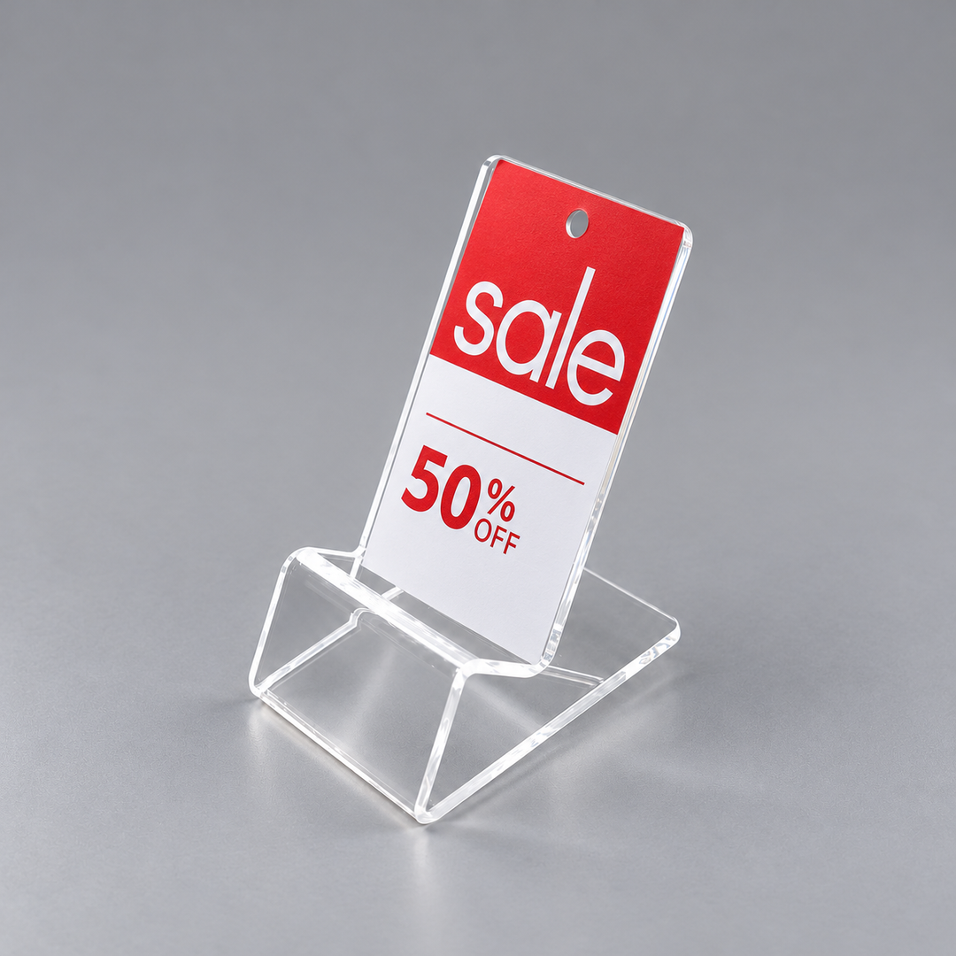 Clear Acrylic Countertop Display Easel – Small Retail Product Stand (5 Pack)