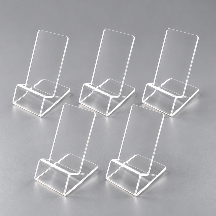 Clear Acrylic Countertop Display Easel – Small Retail Product Stand (5 Pack)