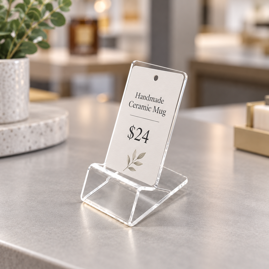 Clear Acrylic Countertop Display Easel – Small Retail Product Stand (5 Pack)