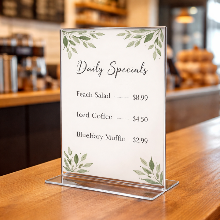 T-Base Clear Acrylic Sign Holder 8.5" x 11" – Double-Sided, Durable Display Stand for Business & Retail