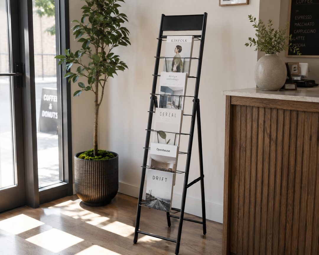 8-Pocket Freestanding Brochure Holder | Floor Standing Metal Literature Display Rack for Offices, Waiting Rooms & Trade Shows – Fits 8.5x11