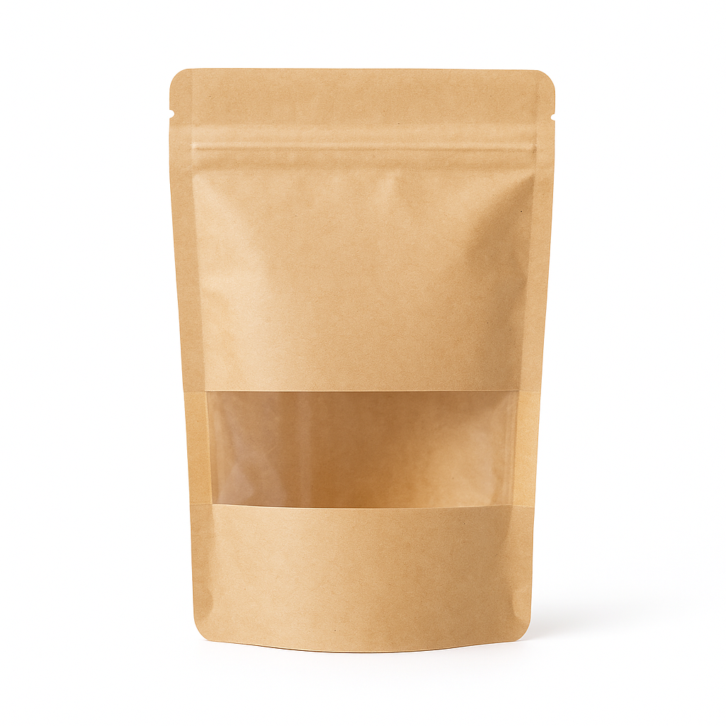 Kraft Paper Zip Lock Bags with Clear Front Window – Food-Safe, Resealable Stand-Up Pouches for Snacks, Tea & Retail Packaging (200 pcs)