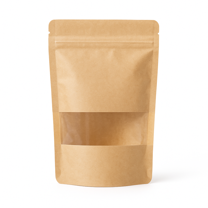 Kraft Paper Zip Lock Bags with Clear Front Window – Food-Safe, Resealable Stand-Up Pouches for Snacks, Tea & Retail Packaging (200 pcs)