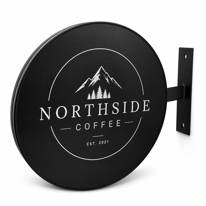 Wall Mount Circular Blade Sign – Double-Sided Non-Lit Projecting Storefront Sign