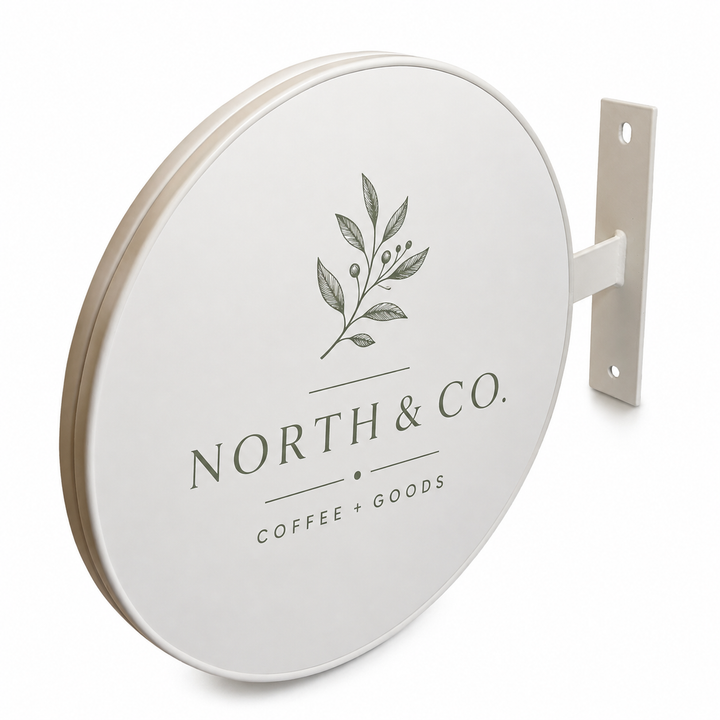 Wall Mount Circular Blade Sign – Double-Sided Non-Lit Projecting Storefront Sign