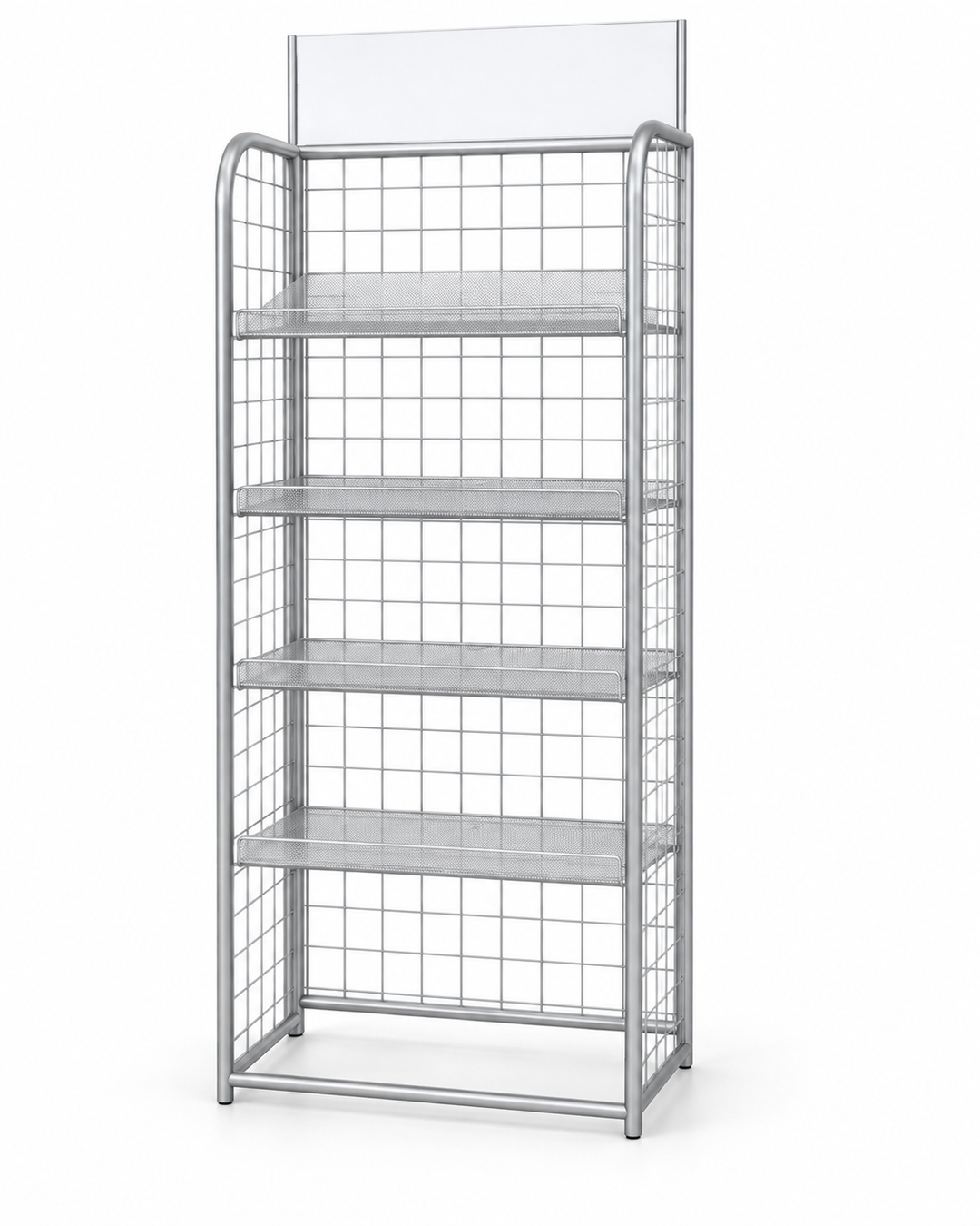 Metal Mesh Retail Rack – 4-Level Freestanding Display Shelf Organizer #A47