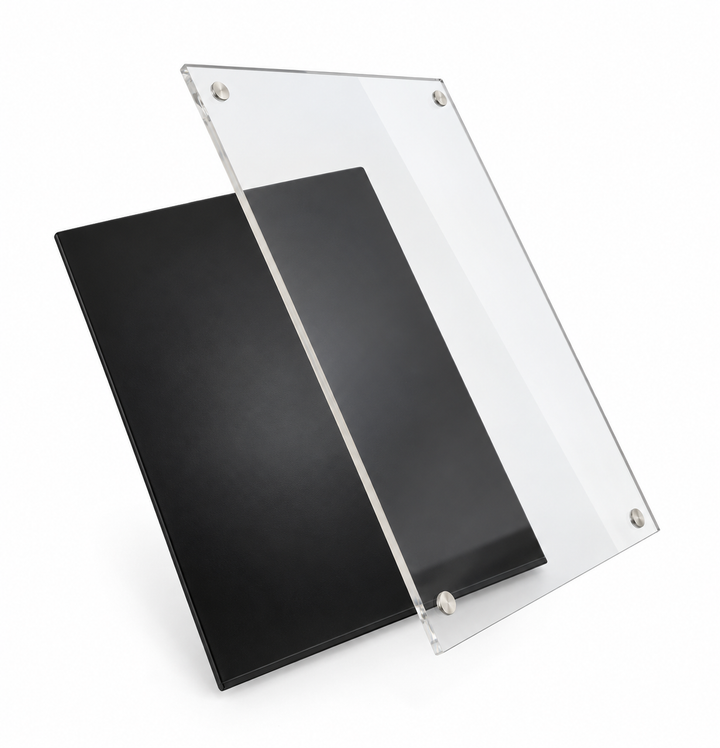 Angled Acrylic Sign Holder Stand 8.5" x 11" – Black Metal Base Tabletop Display