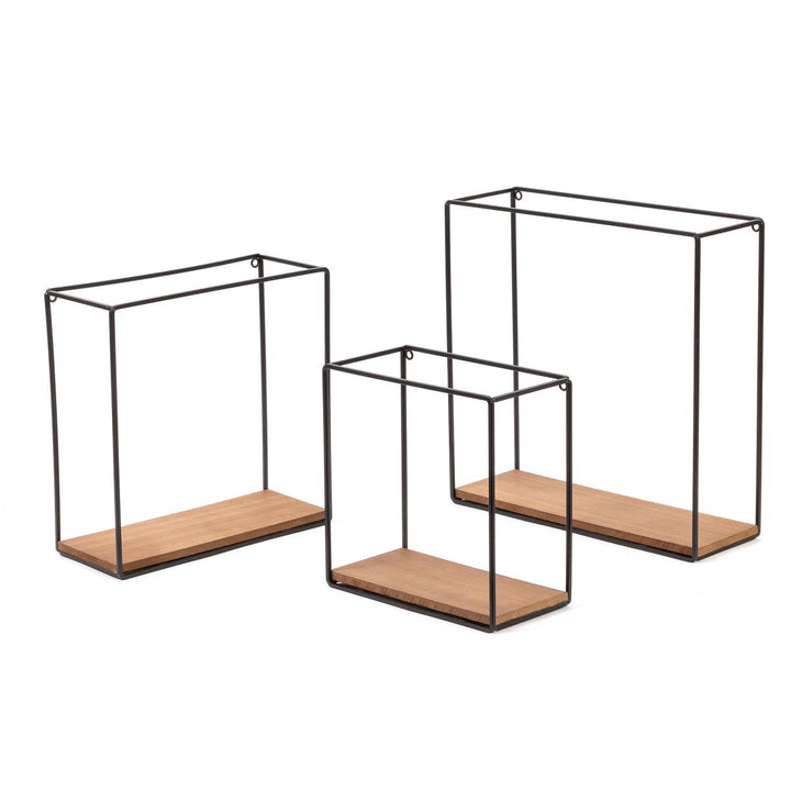 Kiera Grace QUB 3-Piece Metal & Wood Shelf Set - 12", 10", 8" Square Floating Shelves - Modern Home Storage