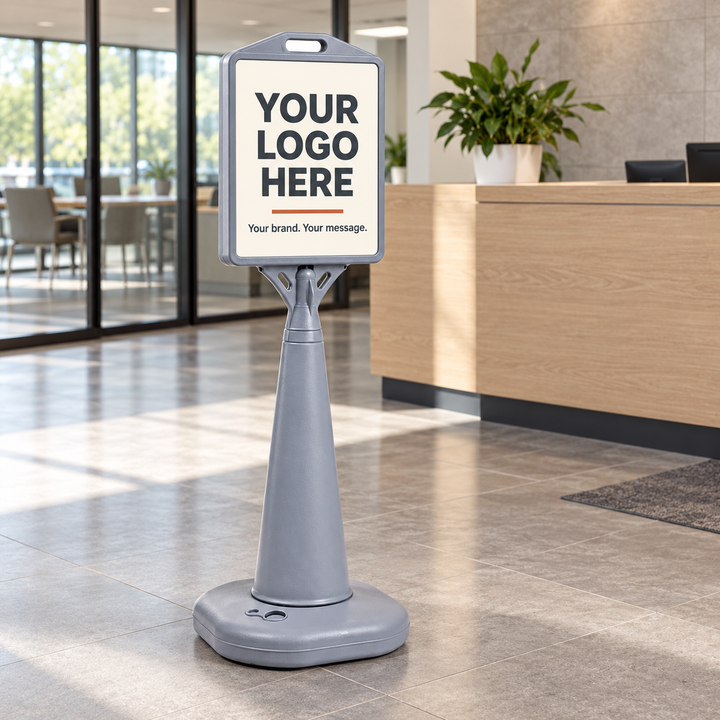 Plastic Floor Sign Stand with Fillable Base – 13″ × 15″ Display
