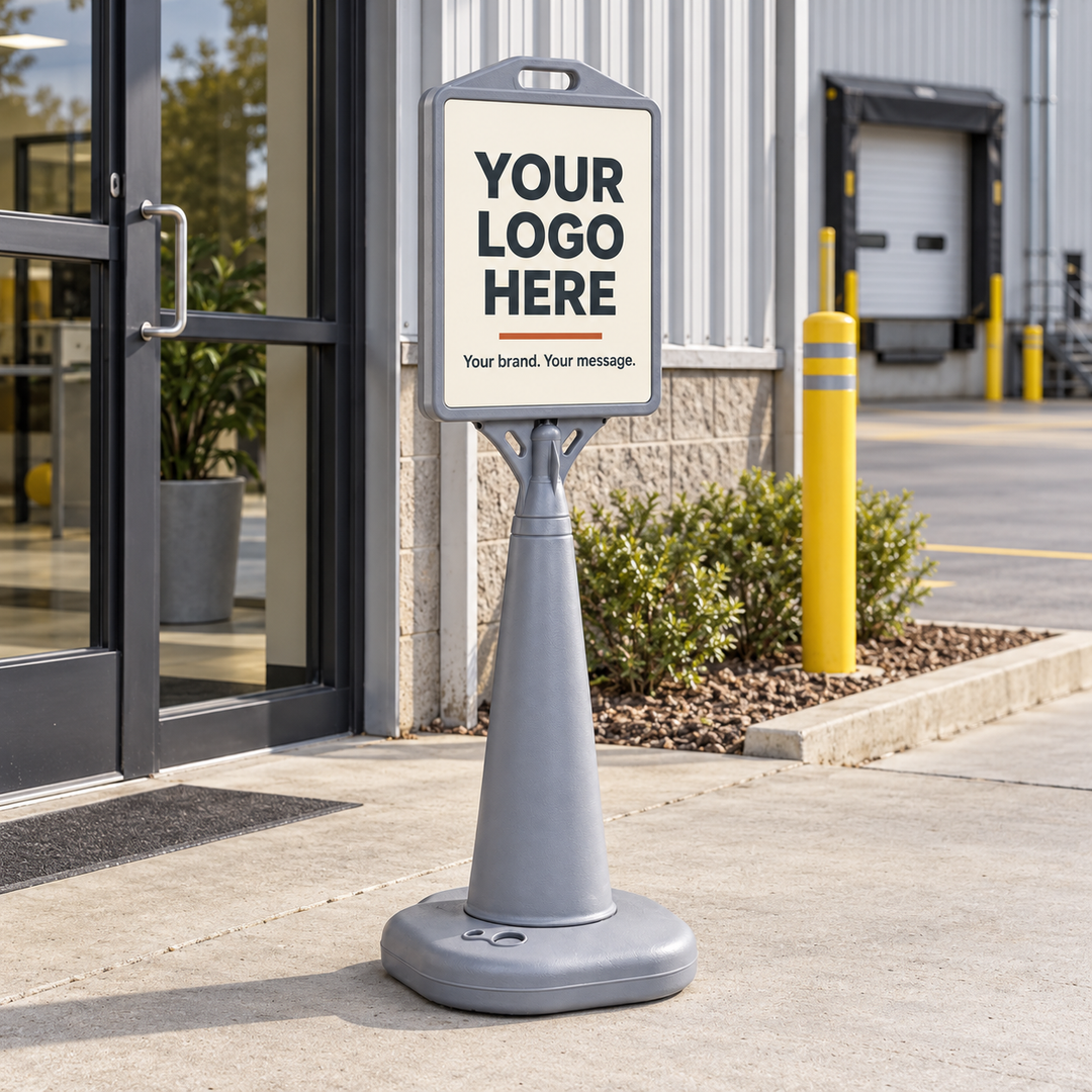 Plastic Floor Sign Stand with Fillable Base – 13″ × 15″ Display