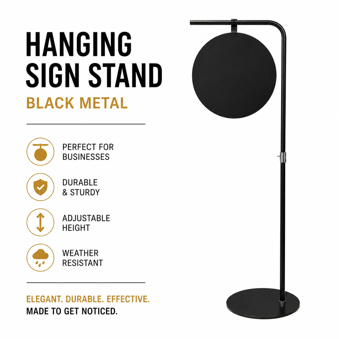 Round Hanging Sign Stand | Freestanding Double-Sided Metal Sign Display 15.75" | Custom Printing – Retail, Café & Salon