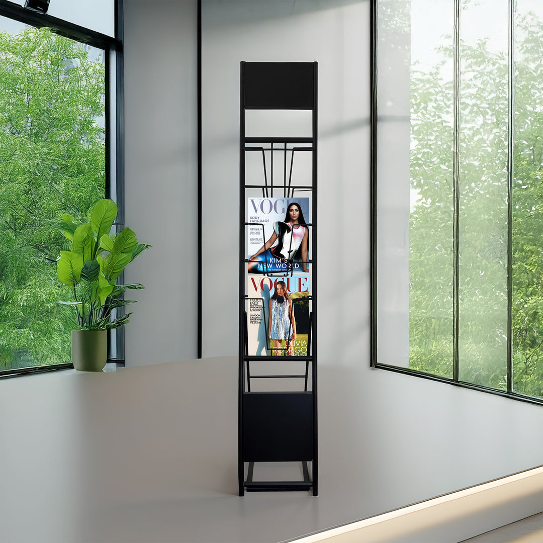 Durable Metal Magazine Stand for Brochures & Literature - Sleek Floor Display Rack for Offices & Retail