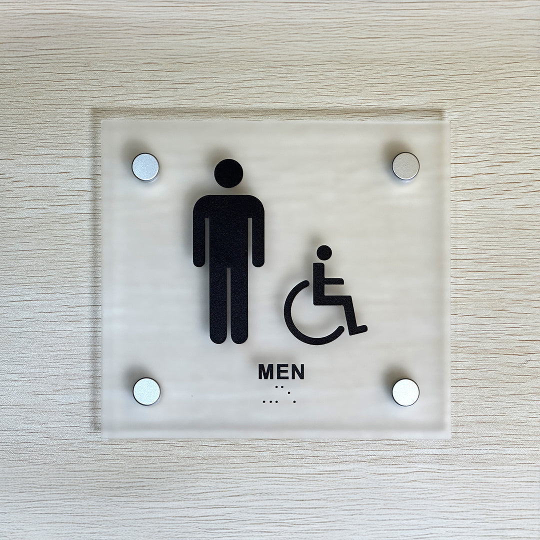 Frosted Wall Mount Washroom Sign with Spacers – Modern Bathroom Door Sign for Offices, Hotels & Restrooms