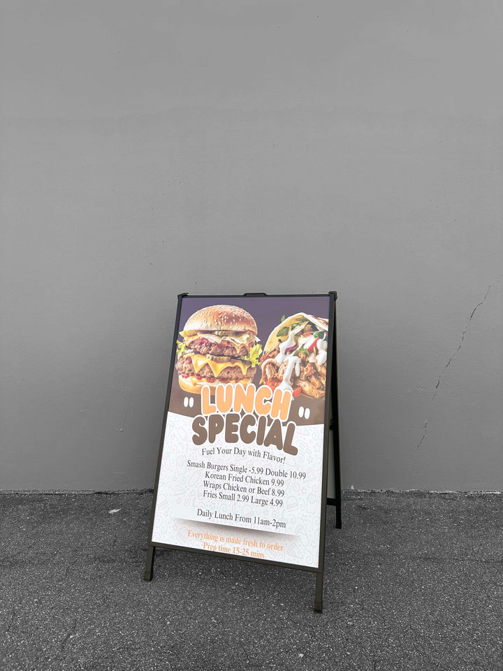 Black Metal A-Frame Sidewalk Sign Holder – Durable Outdoor Advertising Stand #SQT