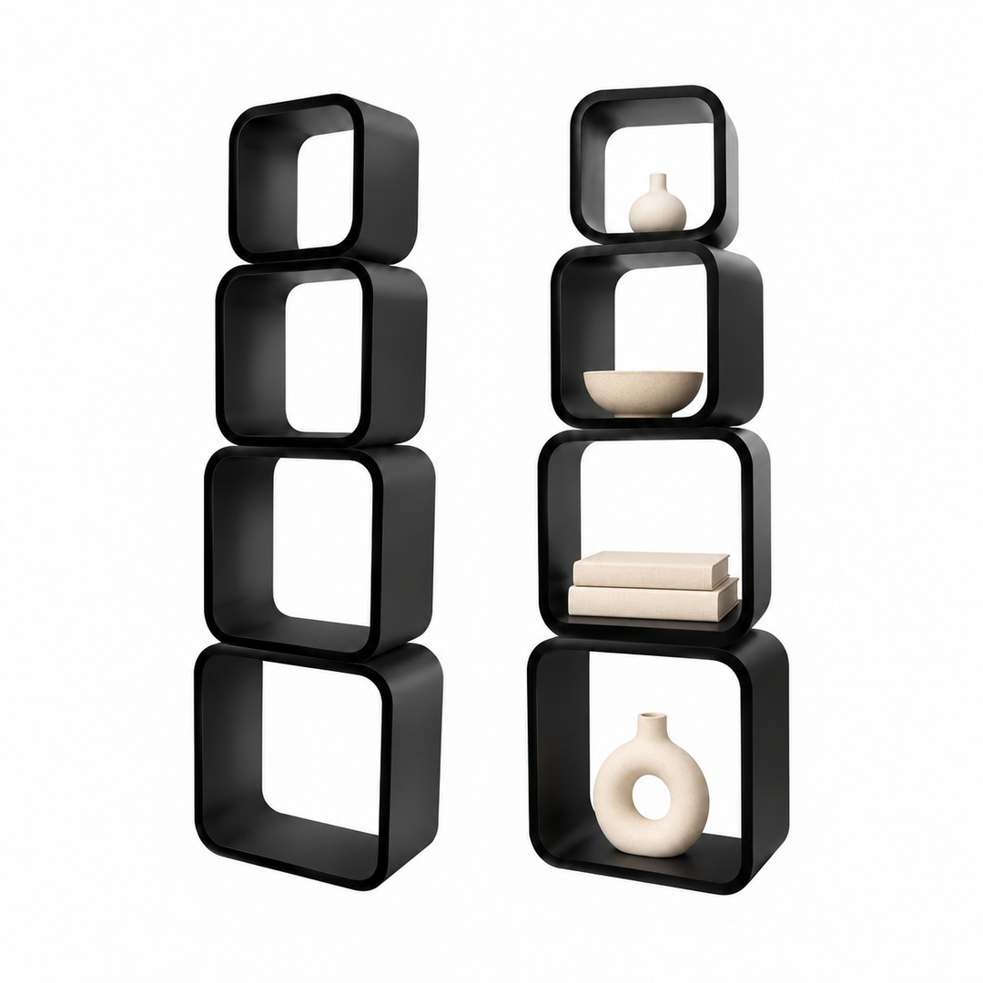 Square Wood Display Shelves – Set of 4 for Retail & Home