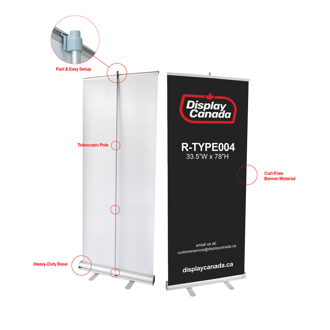 Roll-Up Banner Stand 33.5”W x 78”H – Portable & Customizable Trade Show Display #R-004